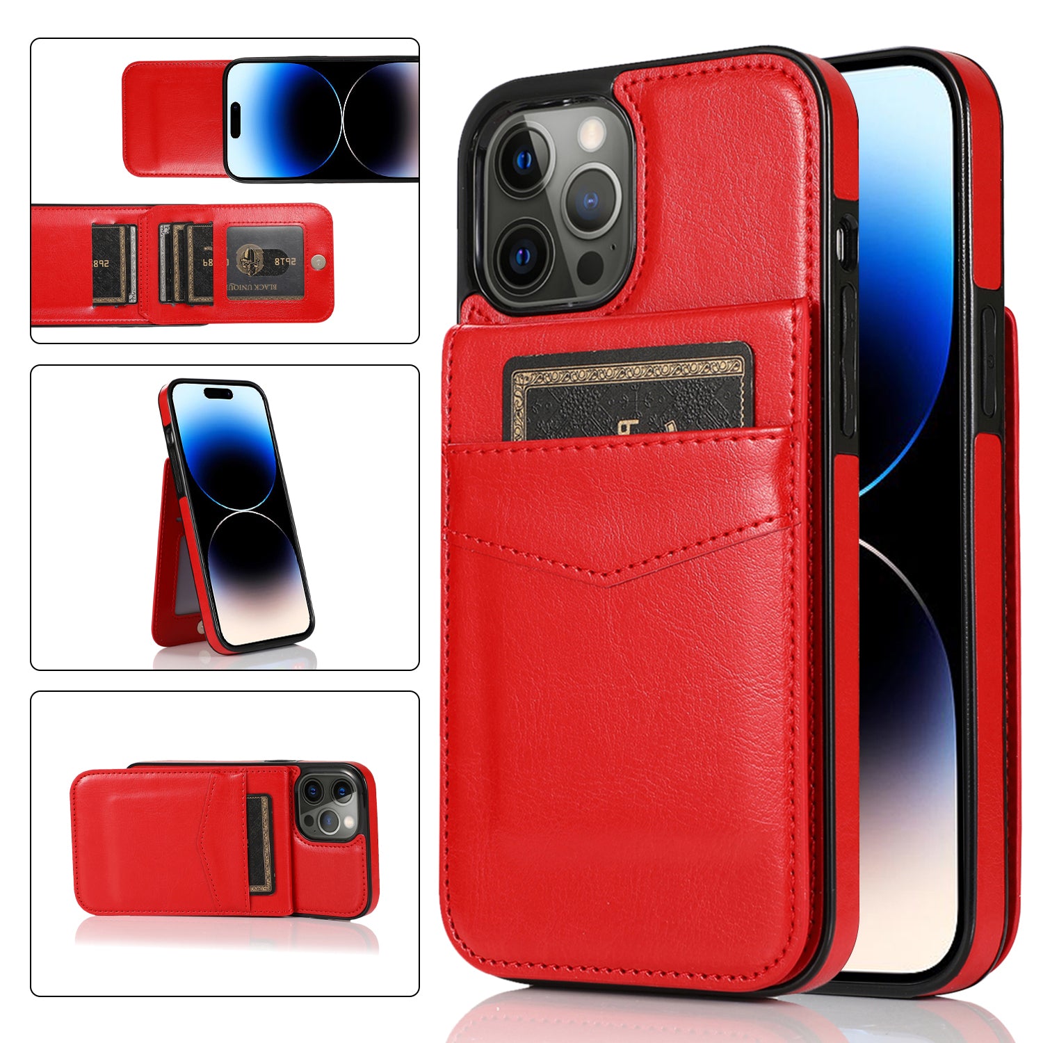 Kickstand Phone Cover for iPhone 14 Pro Max PU Leather + TPU Case with Card Holder Kickstand Phone Cover for iPhone 14 Pro Max PU Leather + TPU Case with Card Holder